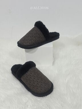 Michael Kors slip-on slippers size 7 with signature MK monogram design in brown